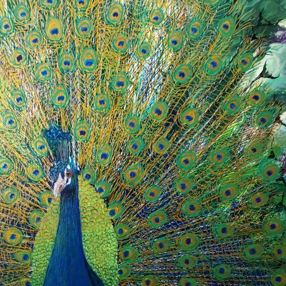 AT THE GALLERY Hand Crafted Peacock Resin Painting Pea Fowl - Picture 6 of 8